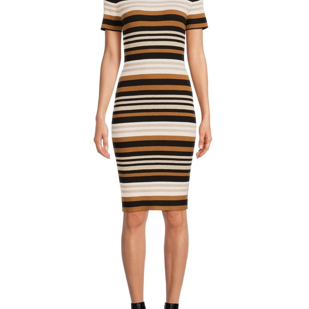 Birch NY Striped Knit Dress - Black, White, Brown